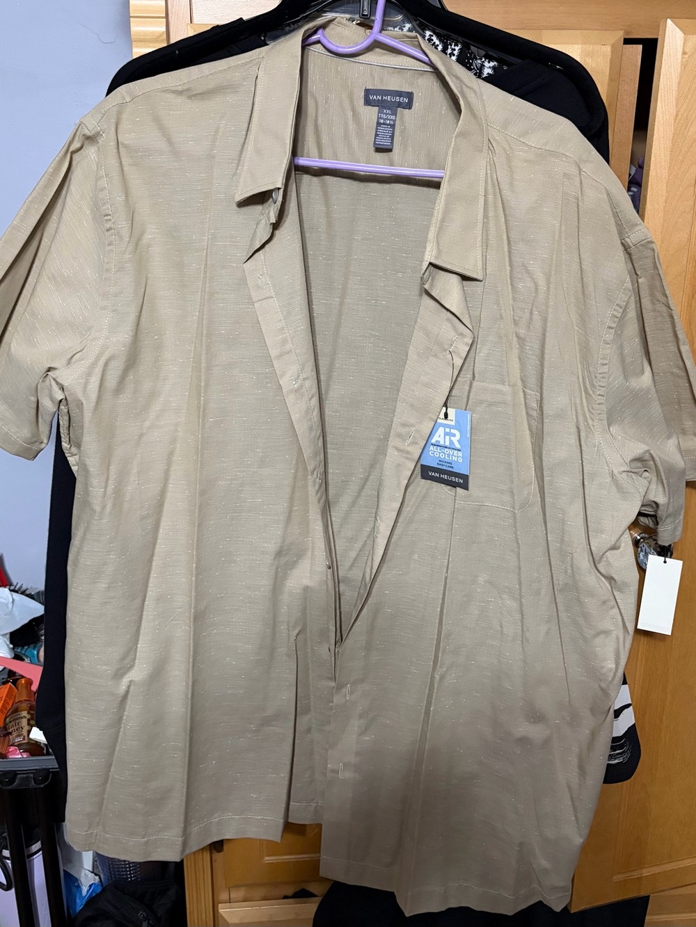 Van Heusen Short Sleeve Camp Shirt in Light Beige